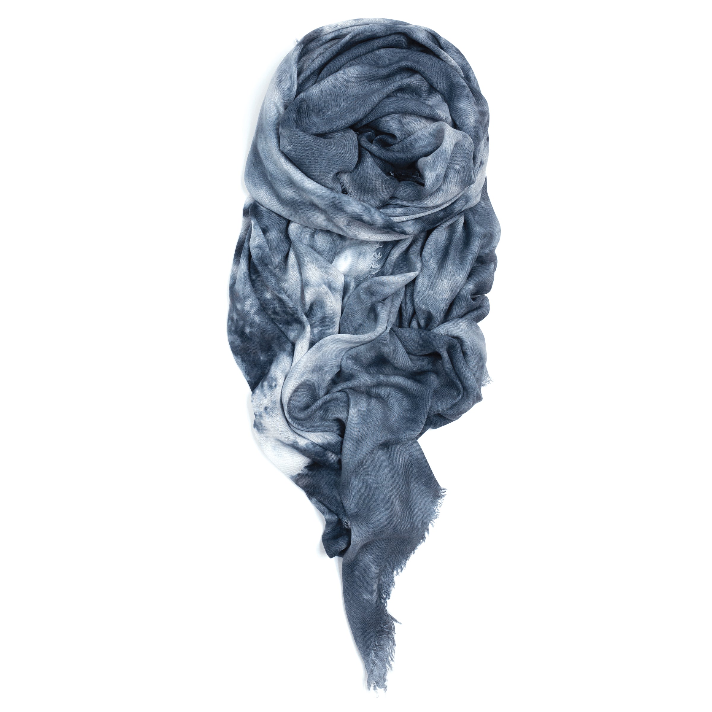 Grey pure silk scarf with fringe 